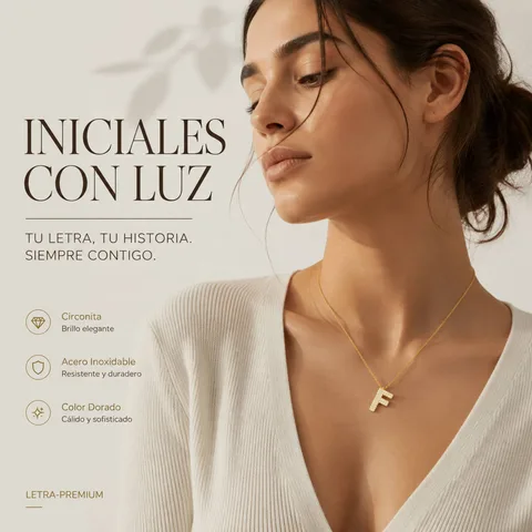 COLLAR LETRA F CON CIRCONITA  ACERO COLOR DORADO
