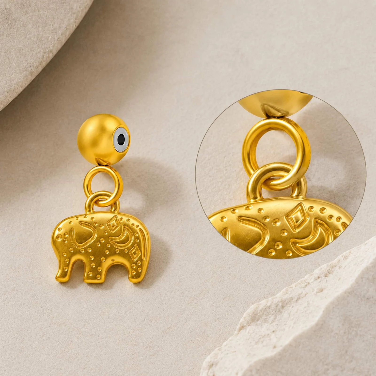 CHARM ACERO DORADO CHAPADO ORO 14 K-CON BOLA DE GOMA