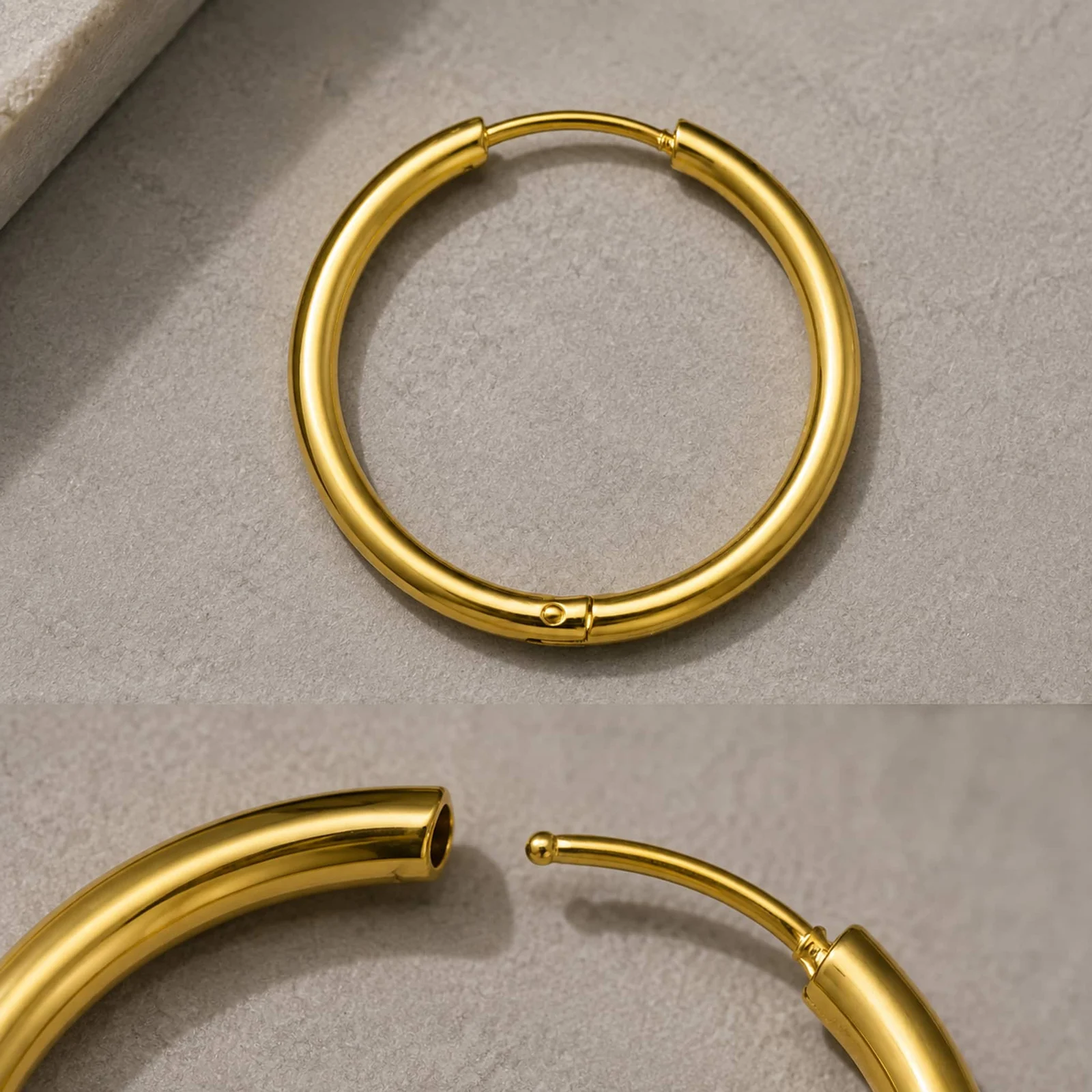 PENDIENTE DE ARO ACERO 20MM COLOR DORADO PARA CHARM