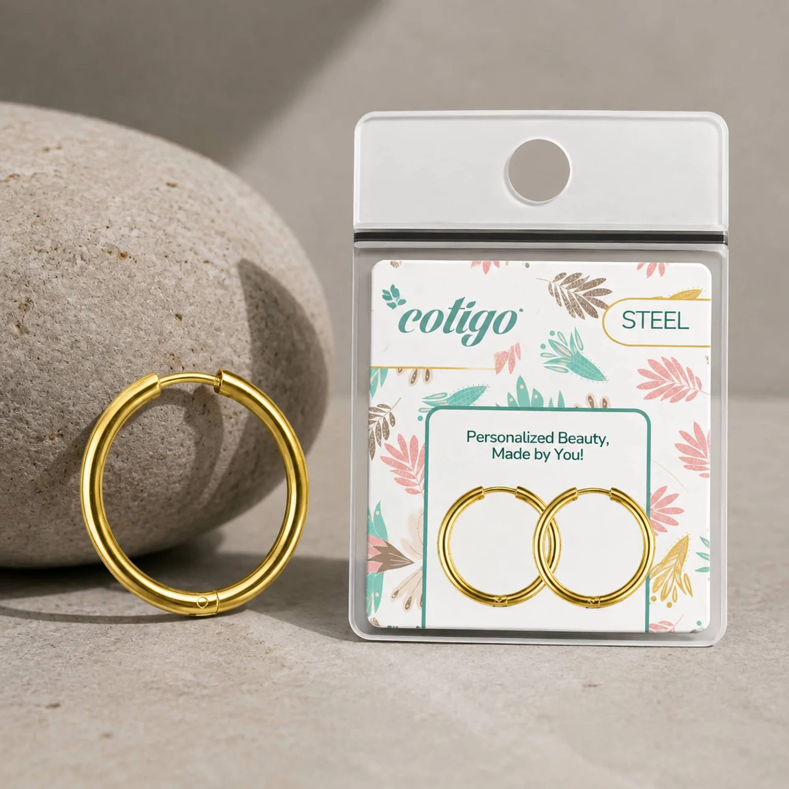PENDIENTE DE ARO ACERO 20MM COLOR DORADO PARA CHARM