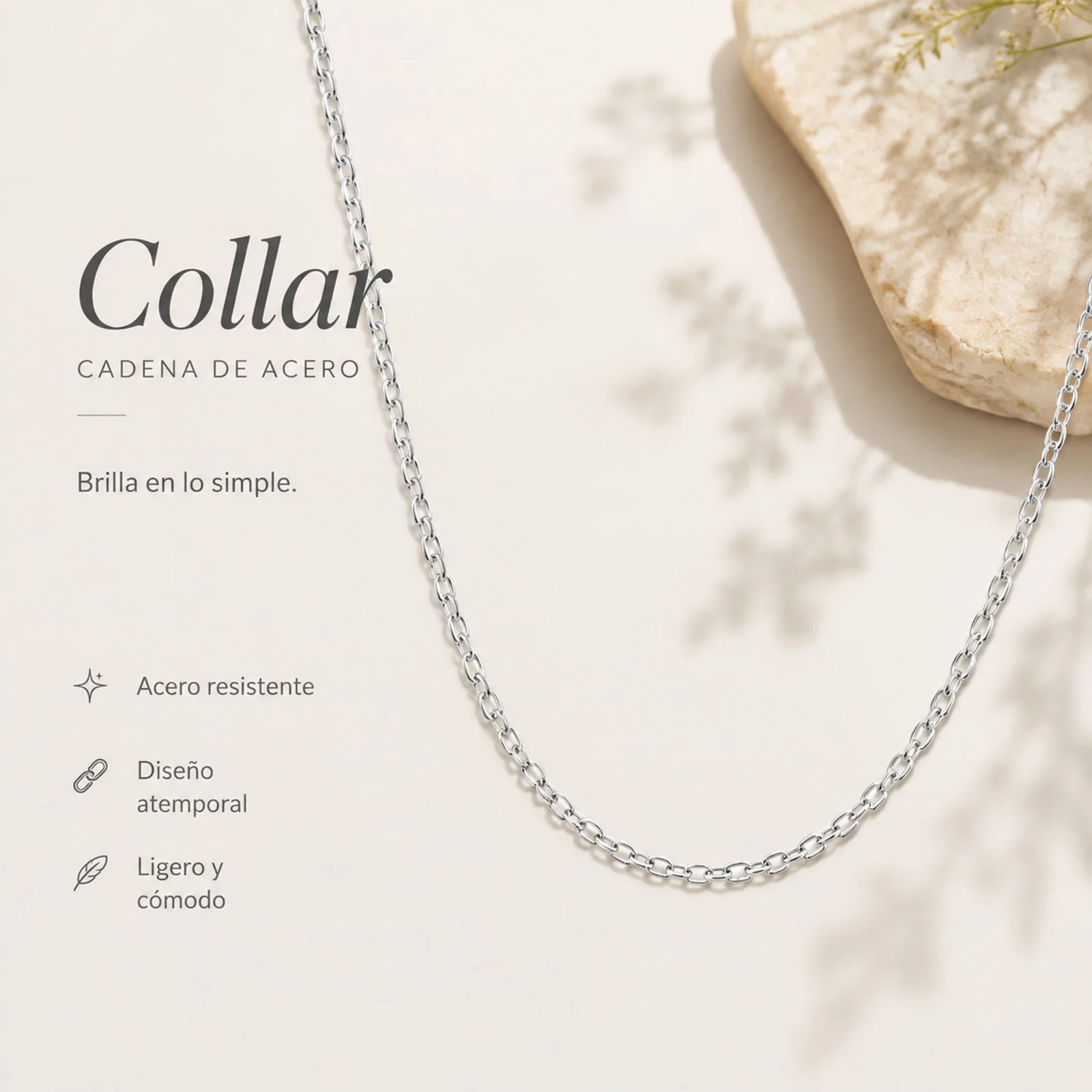 COLLAR DE CADENA ACERO PLATEADO