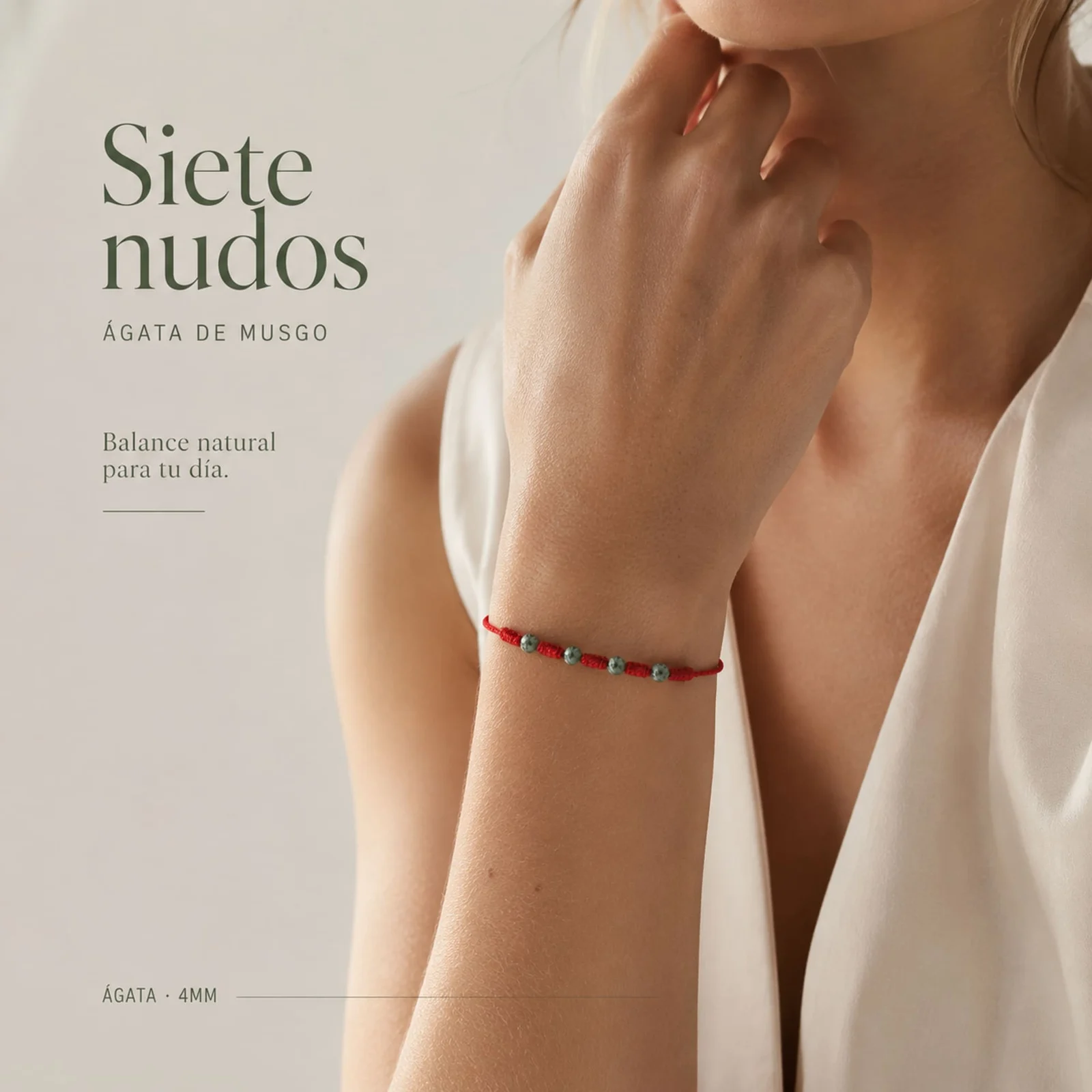 PULSERA 7 NUDOS CON  ÁGATA DE MUSGO 4MM