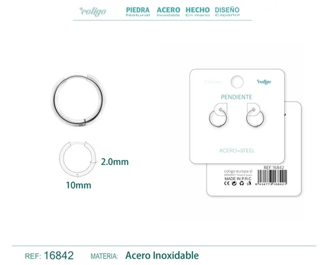 PENDIENTE ARO ACERO 2.0X10 MM PLATEADO