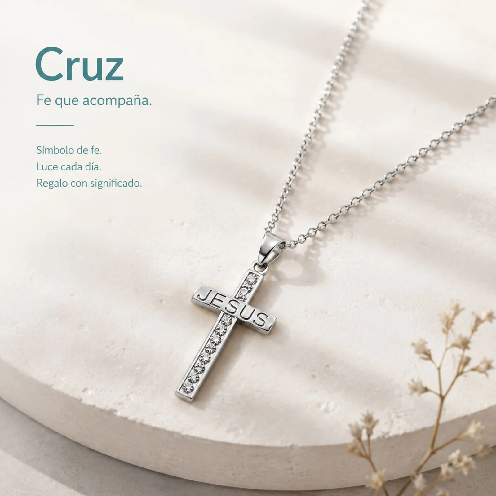 COLGANTE CRUZ LATINA ACERO COLOR PLATEADO