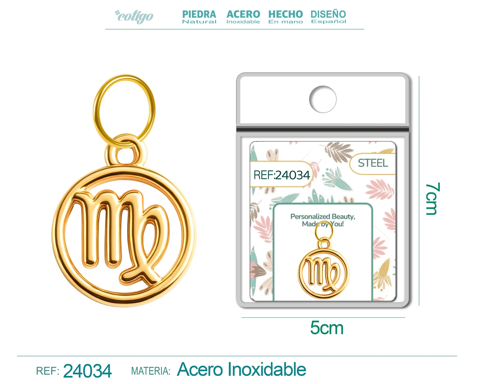 CHARM DE ZODÍACO VIRGEM ACERO COLOR DORADO