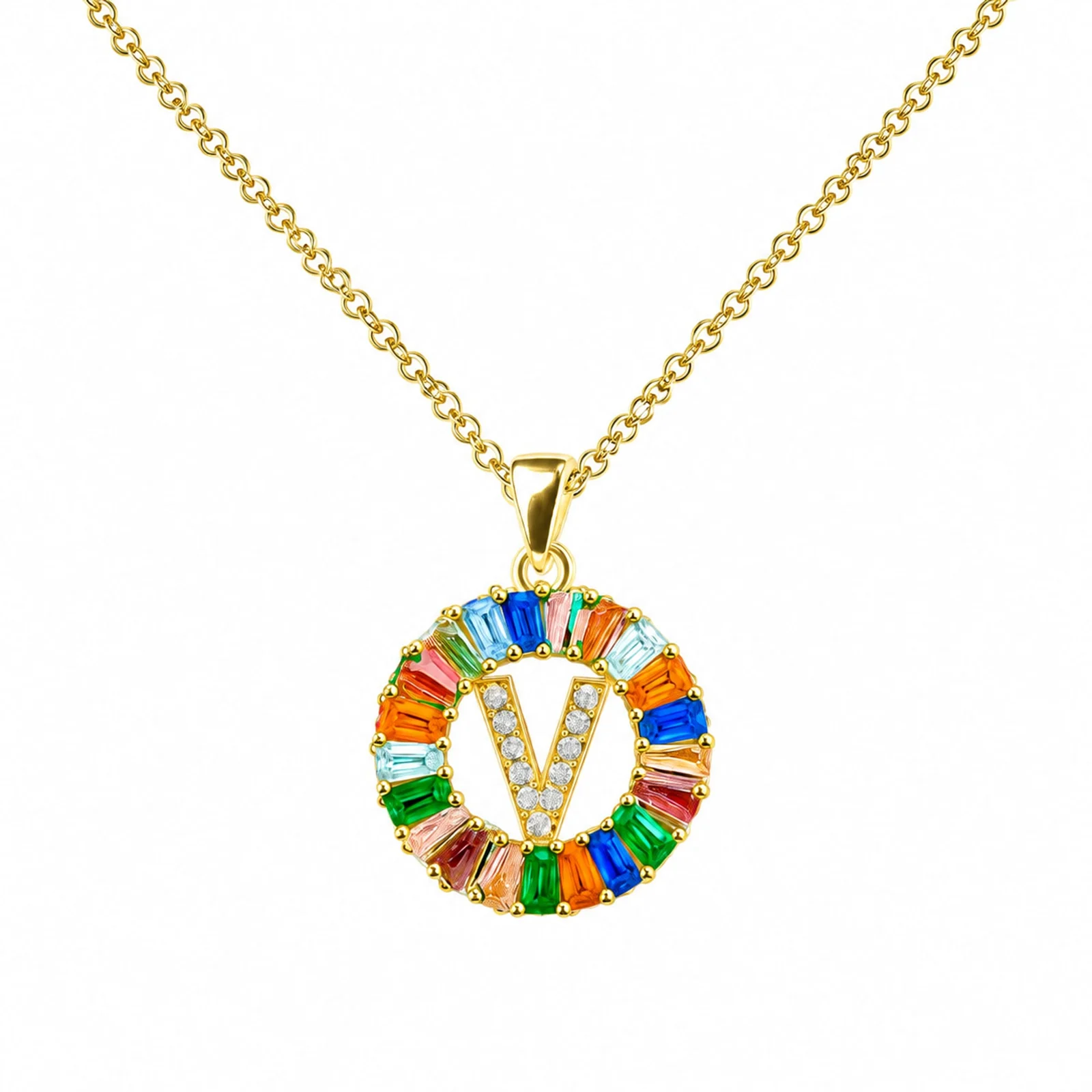 COLGANTE LETRA V CHAPADO ORO 14K CON CIRCONITA
