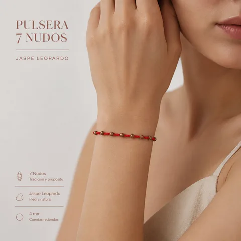 PULSERA 7 NUDOS CON  JASPE LEOPARDO 4MM