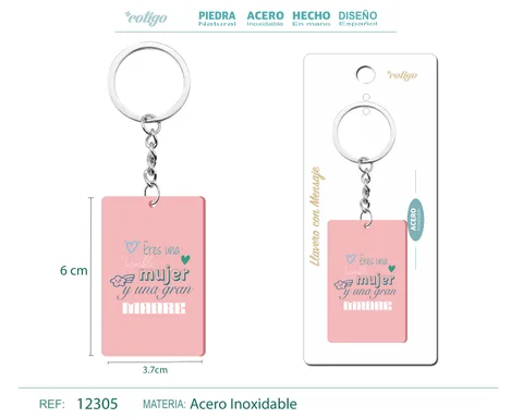 LLAVERO MENSAJE COLORES CON ACCESORIO ACERO