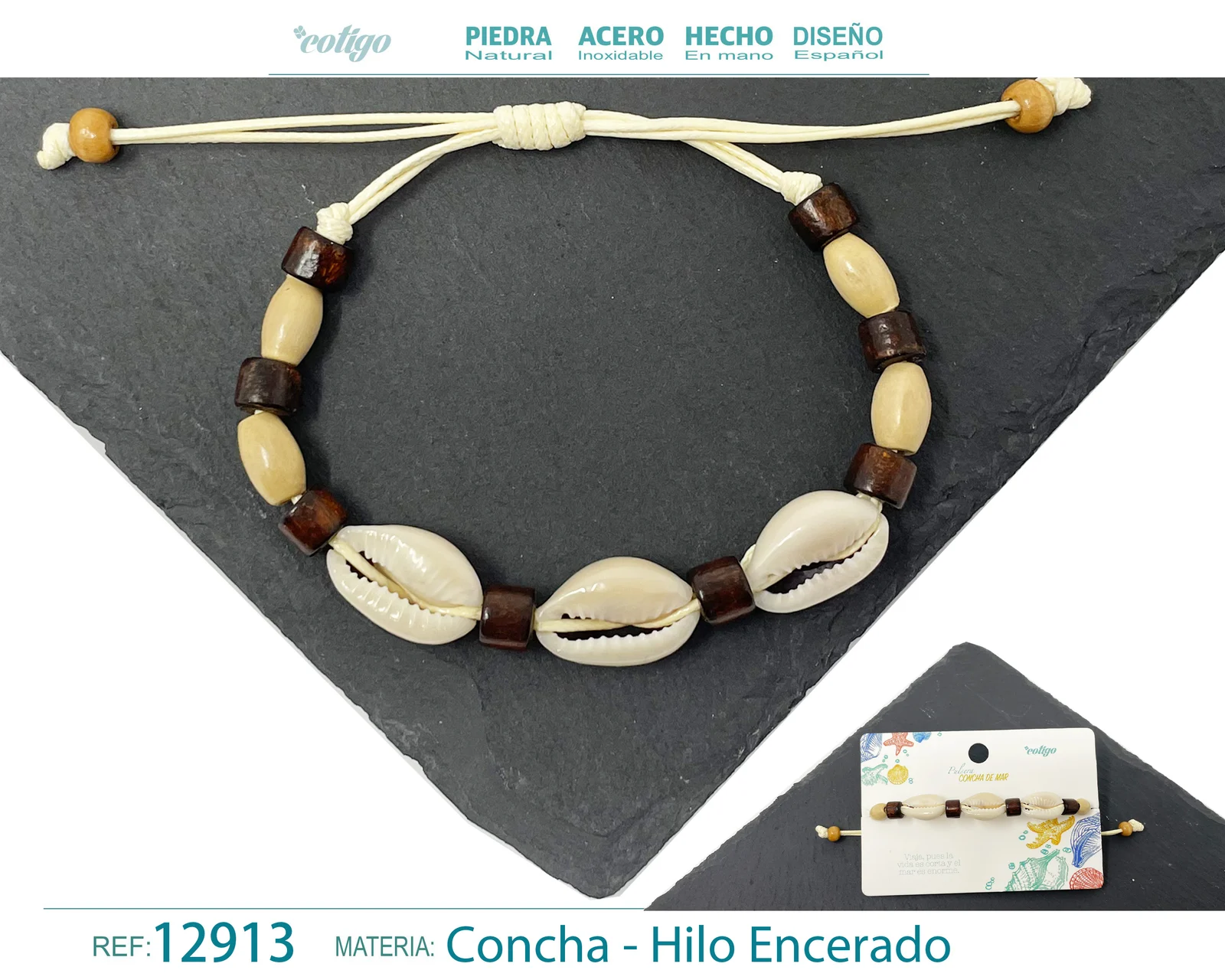 PULSERA HILO ENCERADO DE CONCHA