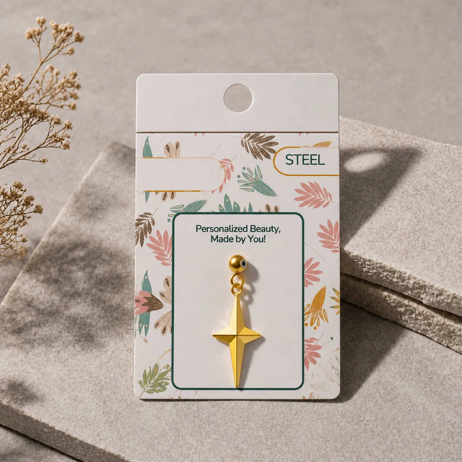 CHARM ACERO DORADO CHAPADO ORO 14 K-CON BOLA DE GOMA