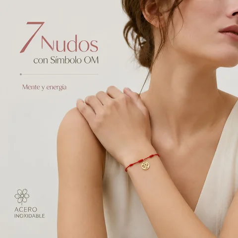 PULSERA 7 NUDOS CON SÍMBOLO OM COLOR DORADO