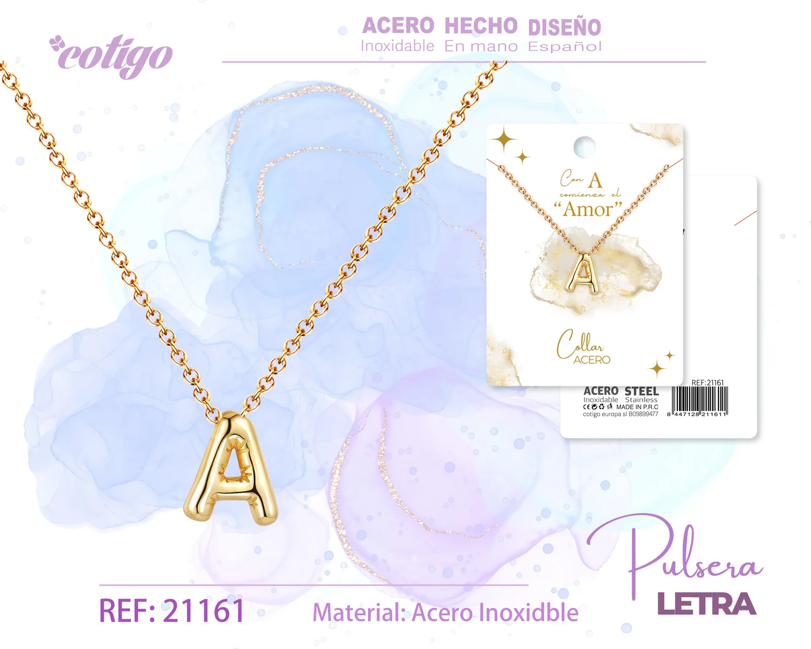 COLLAR LETRA A ACERO DORADO