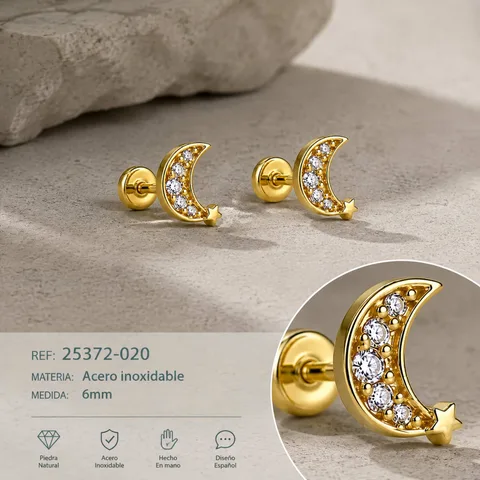 Pendiente-Piercing Bañado Oro 18K y con Circonita