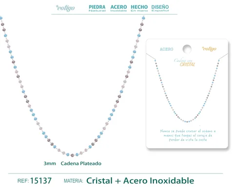 COLLAR ACERO PLATEADO CON BOLA CRISTAL