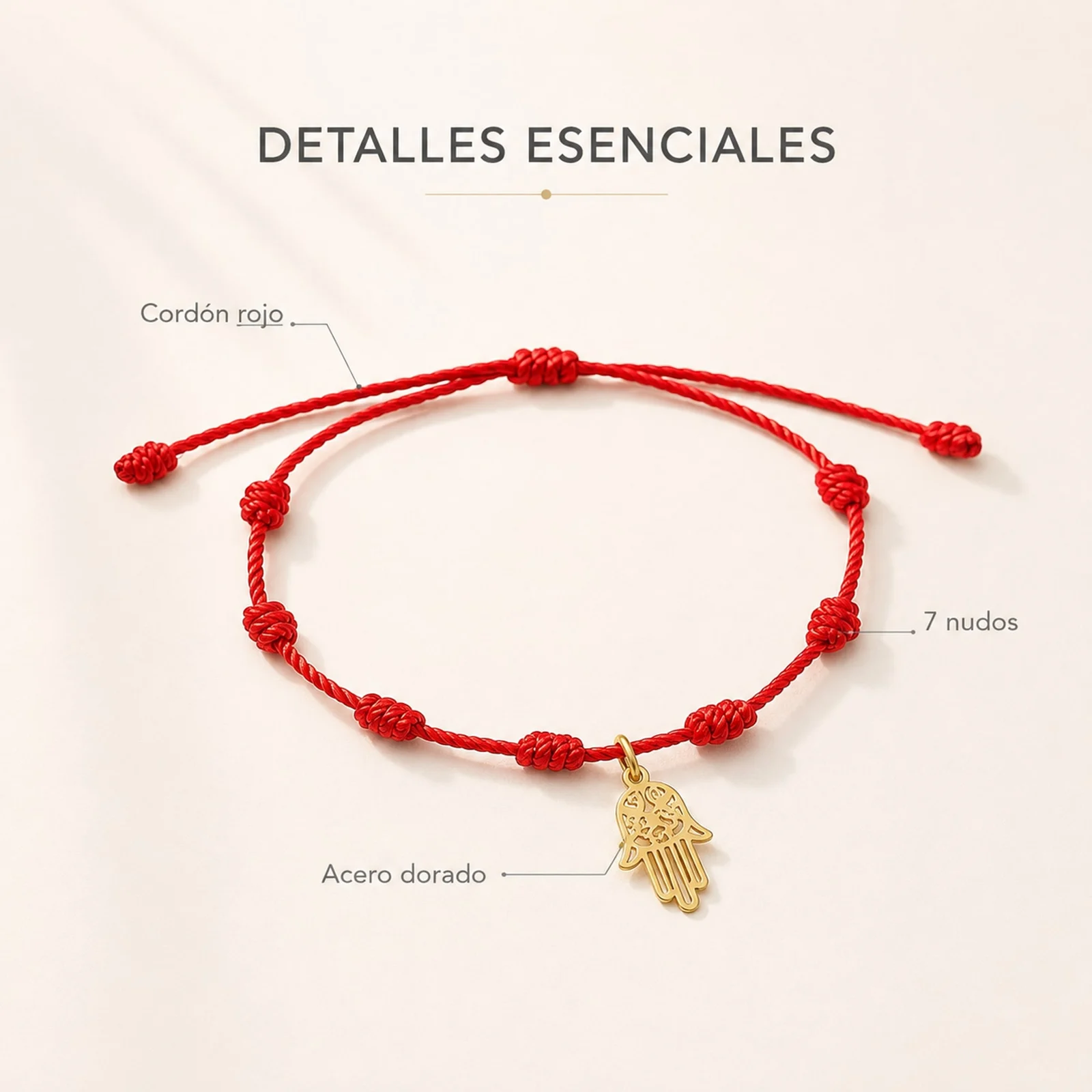 PULSERA 7 NUDOS CON MANO DE FÁTIMA ACERO DORADO
