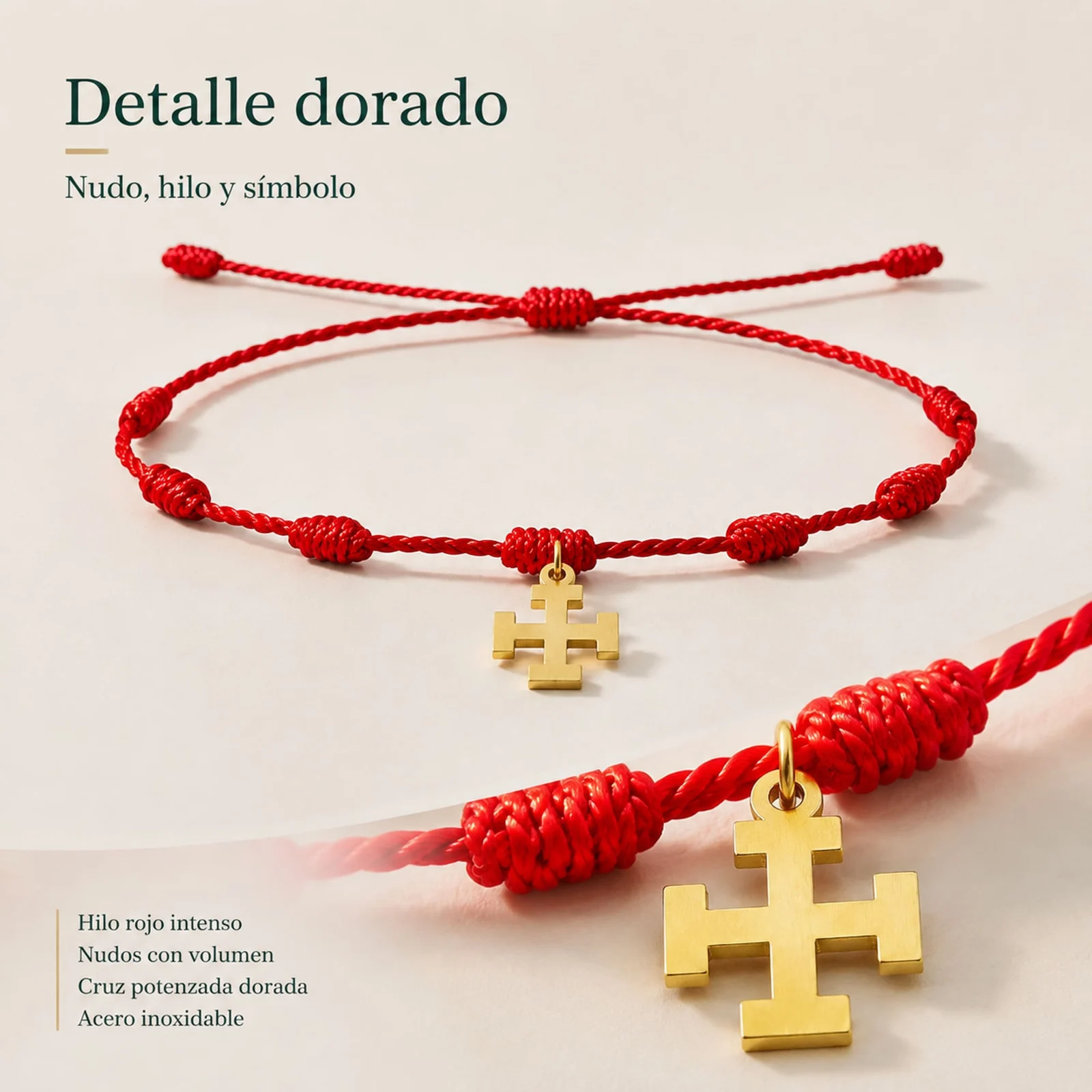 PULSERA 7 NUDOS CON CRUZ POTENZADA COLOR DORADO
