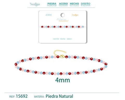 PULSERA CARNEOLA+OPALINA+CUARZO ROSA 4MM