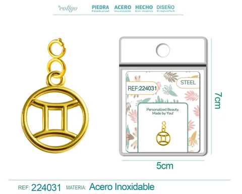 CHARM DE ZODÍACO GÉMEOS ACERO COLOR DORADO-CON CIERRE