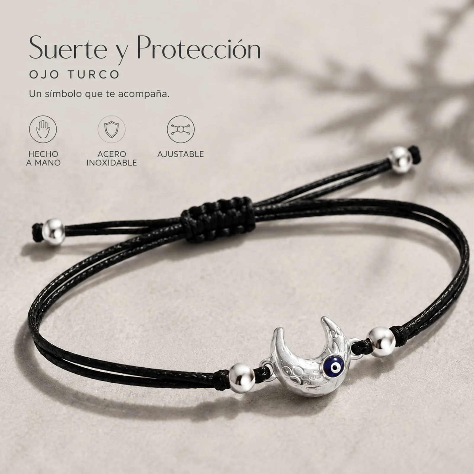 Pulsera Hilo encerado Negro CON OJO TURCO Plateado