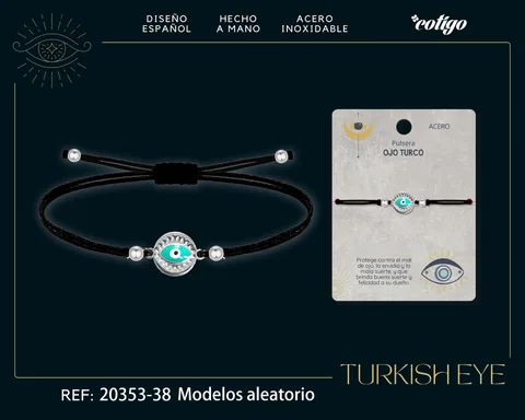 Pulsera Hilo encerado Negro CON OJO TURCO Plateado