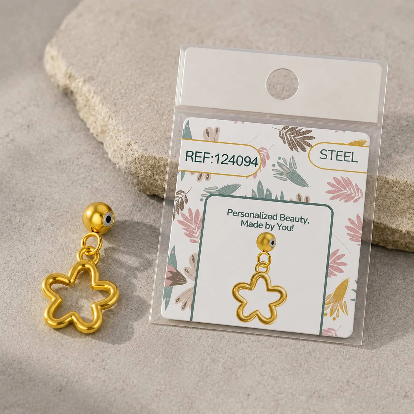 CHARM ACERO DORADO CHAPADO ORO 14 K-CON BOLA DE GOMA