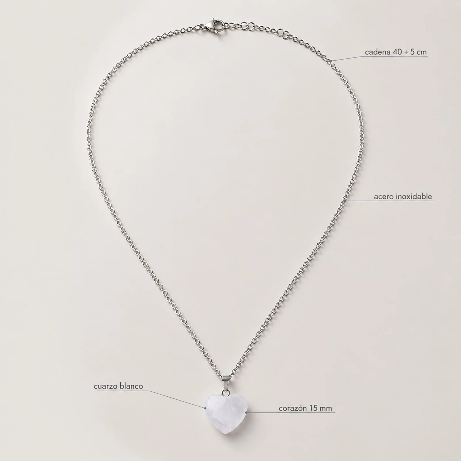 Colgante Piedra Cuarzo Blanco con cadena Acero Inoxidable