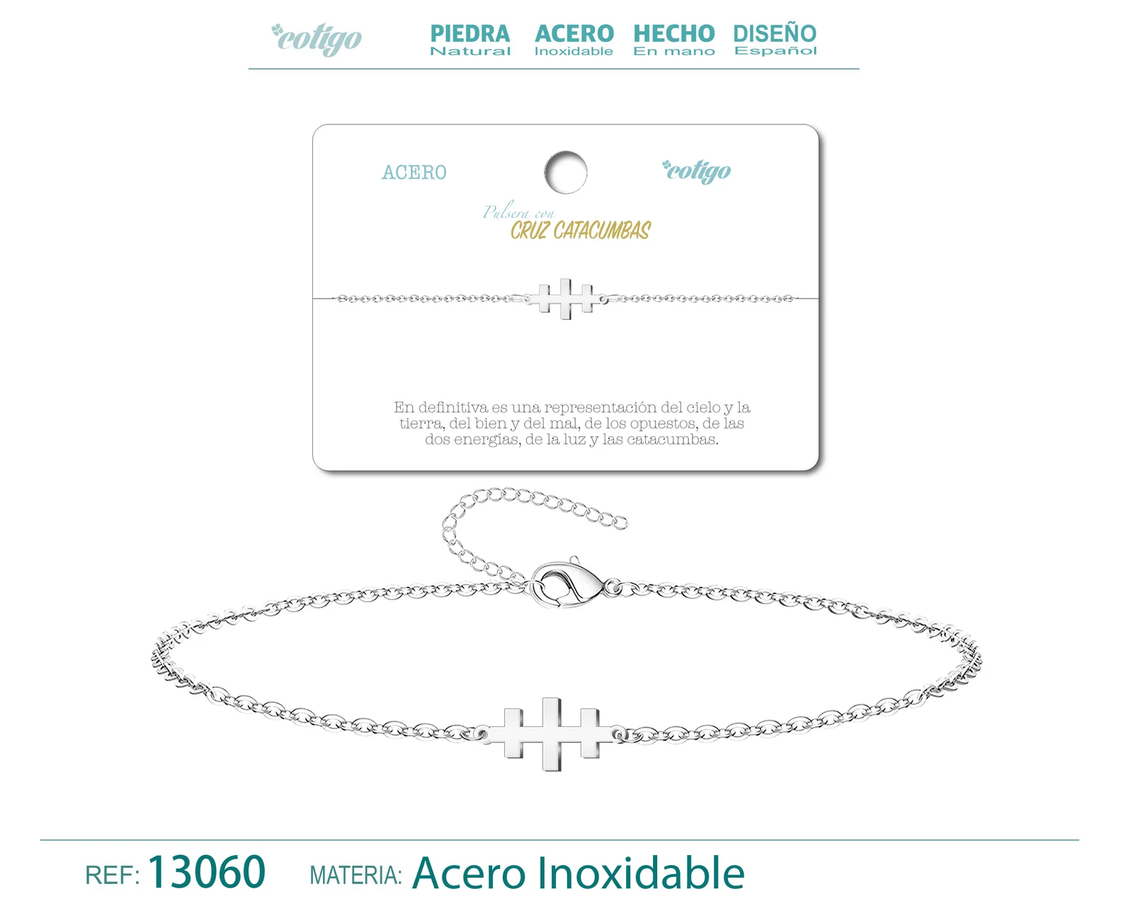 PULSERA CRUZ CATACUMBAS  ACERO PLATEADO