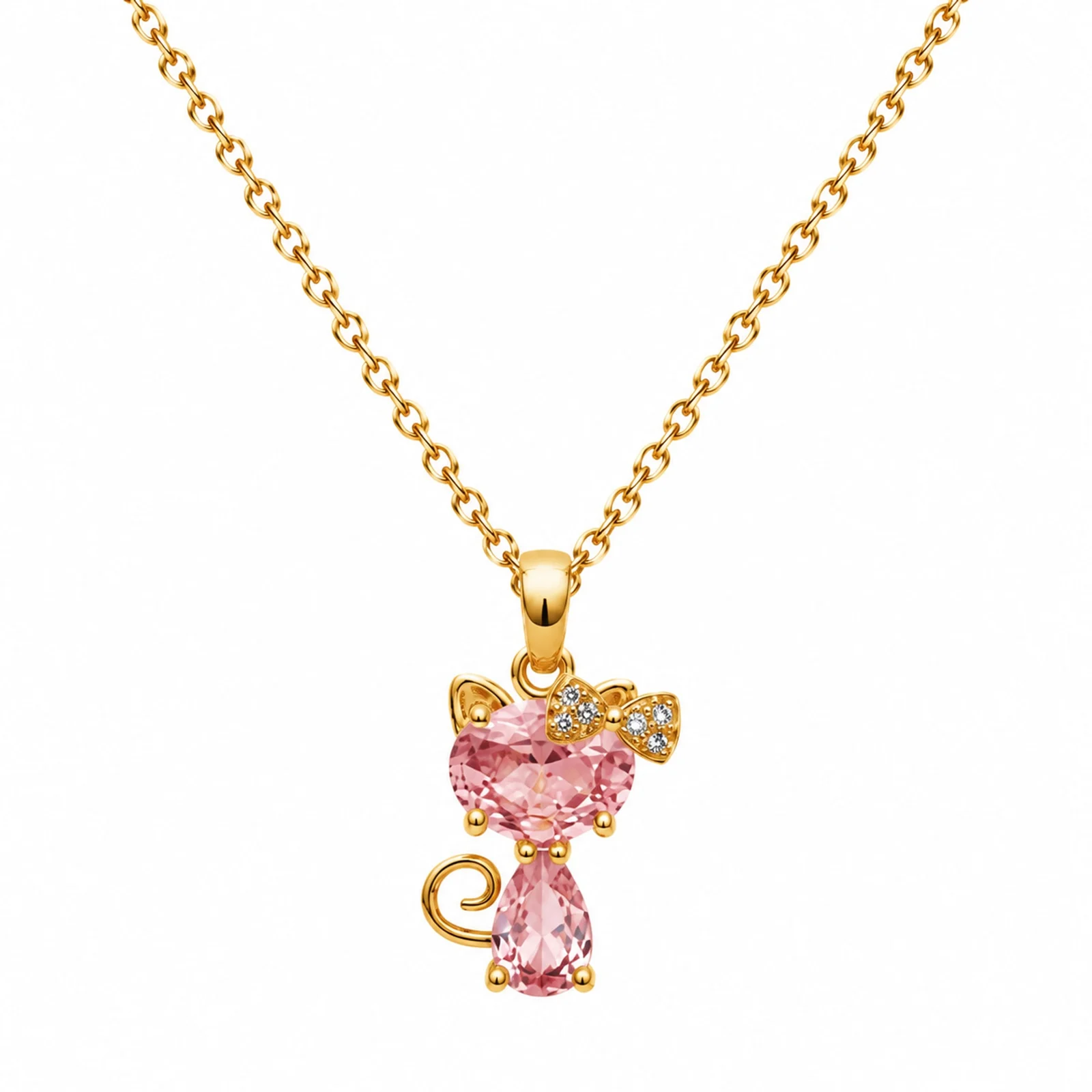 Colgangte Cobre con Circonita Colar Dorado y Cadena Acero
