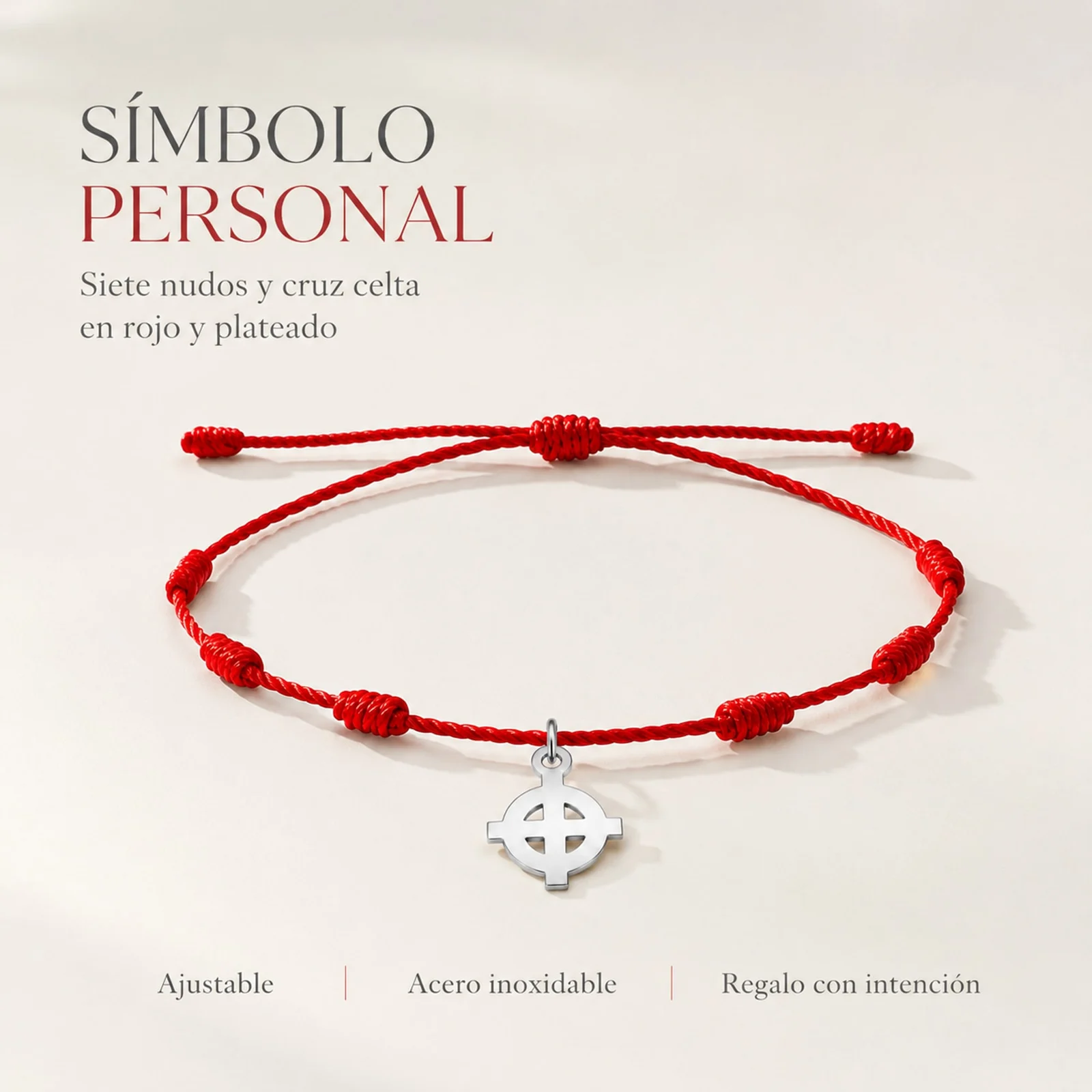 PULSERA 7 NUDOS CON CRUZ CELTA COLOR PLATEADO