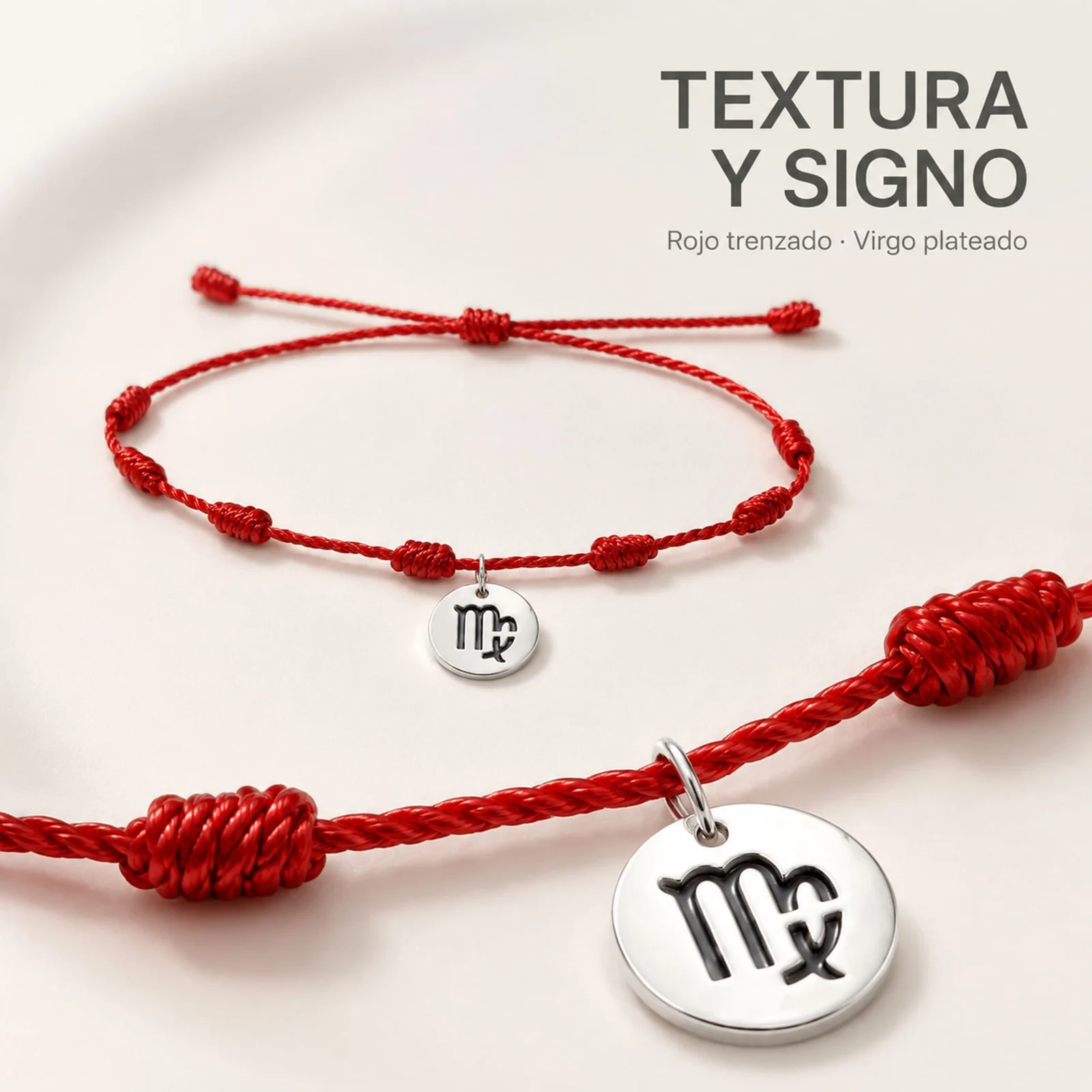 PULSERA 7 NUDOS CON VIRGO ACERO. COLOR PLATEADO