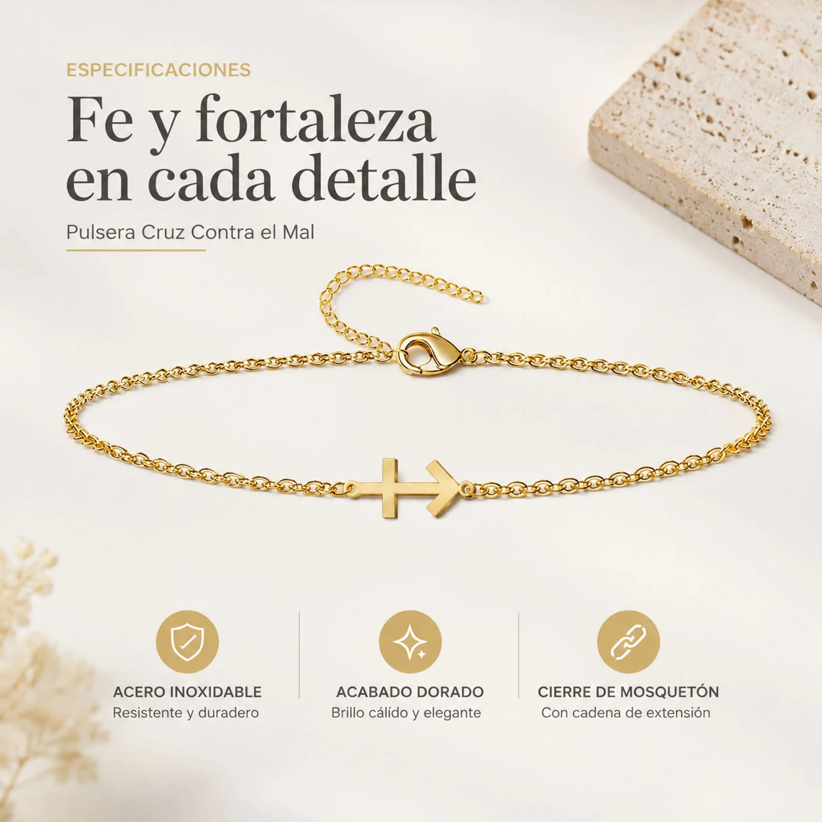 PULSERA CRUZ CONTRA EL MALACERO DORADO