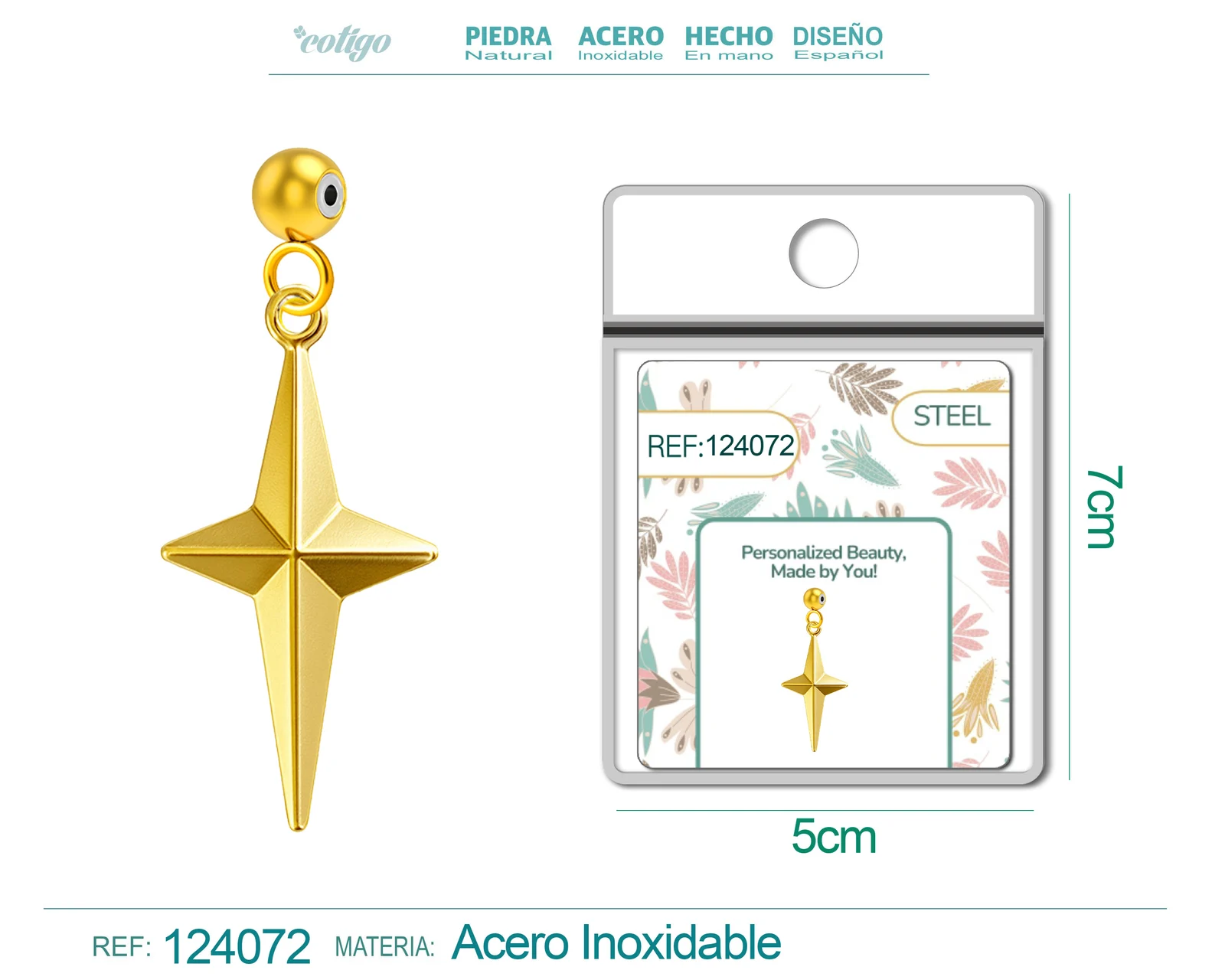 CHARM ACERO DORADO CHAPADO ORO 14 K-CON BOLA DE GOMA