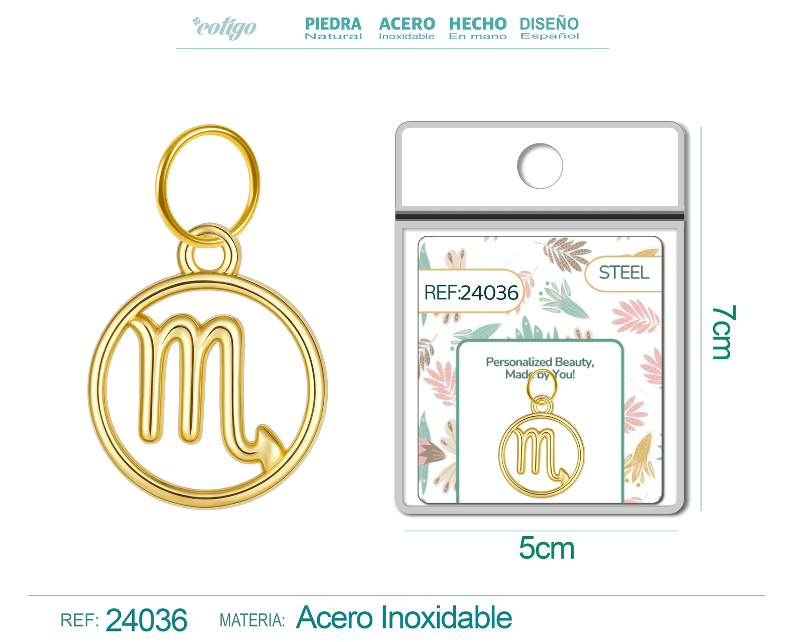 CHARM DE ZODÍACO ESCORPIÃO ACERO COLOR DORADO