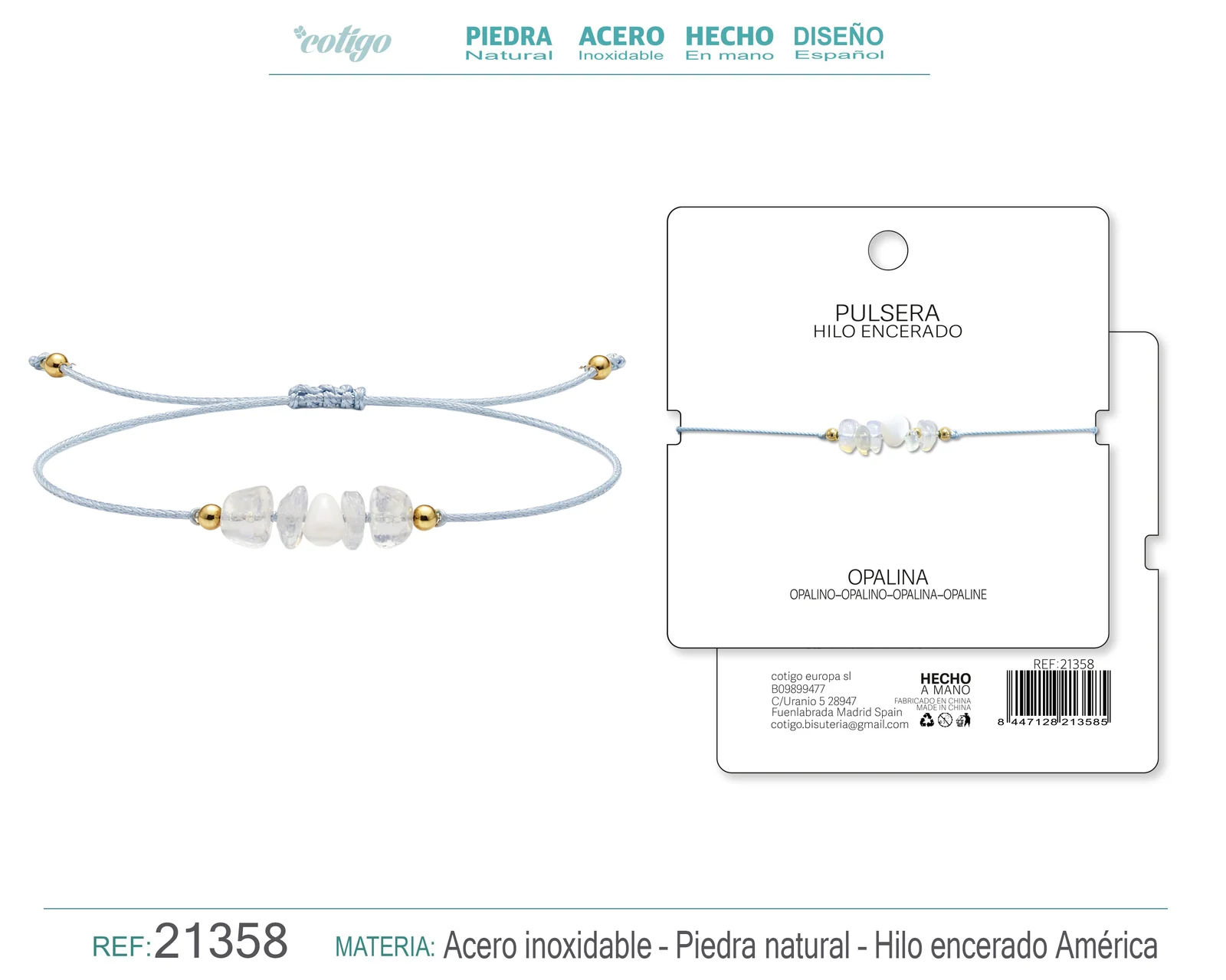 PULSERA HILO ENCERADO CON OPALINA