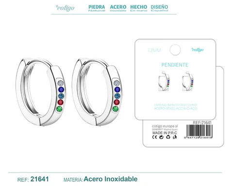 ARO ACERO 12MM PLATEADO CON CIRCONITA COLORES