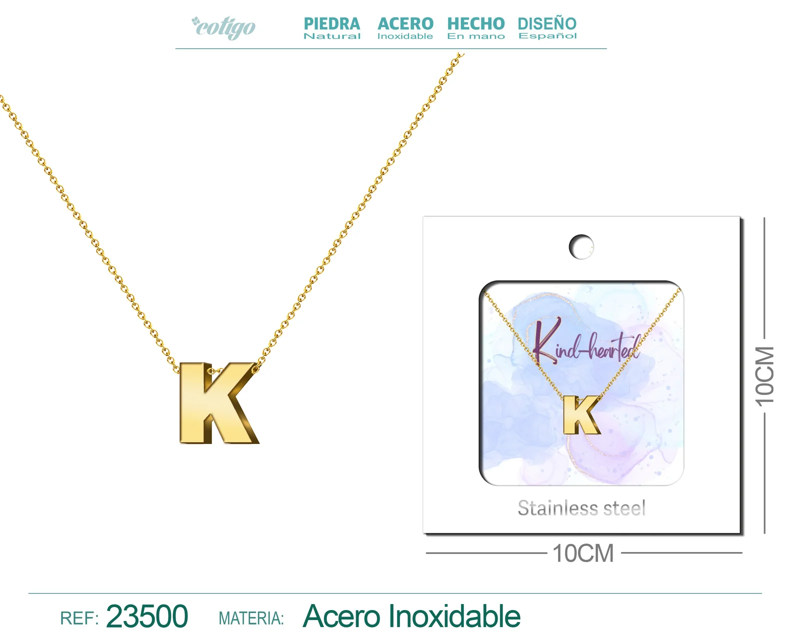 COLLAR LETRA INGLES K ACERO CON SOBRE