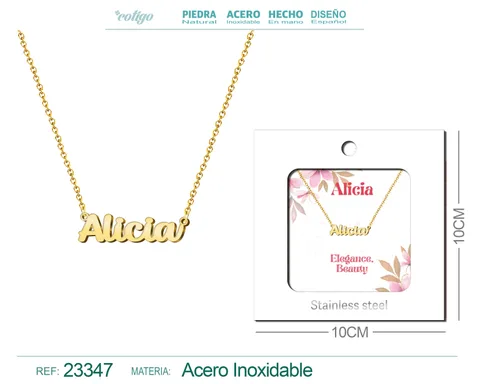 COLLAR NOMBRE INGLES ALICIA ACERO CON SOBRE
