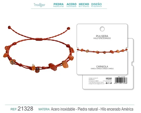 PULSERA HILO ENCERADO CON CARNEOLA