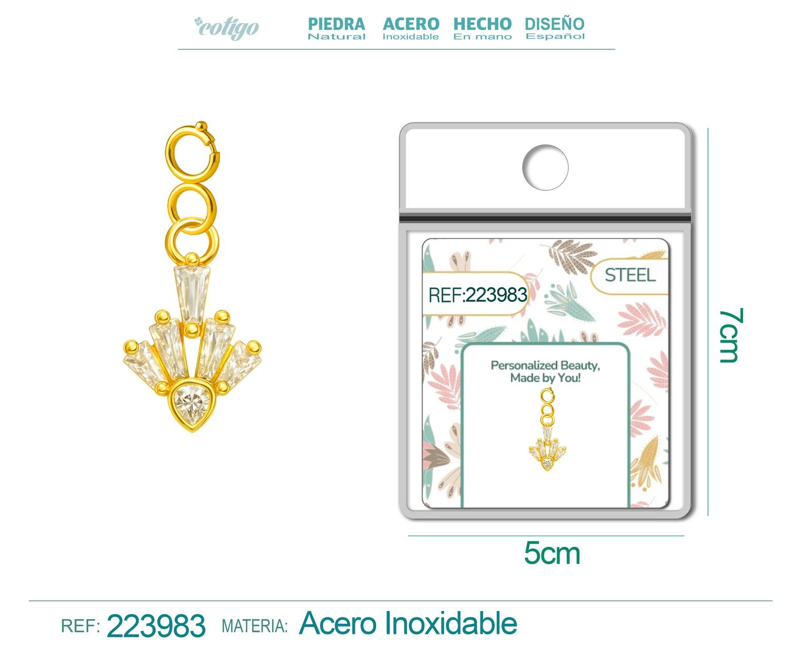 CHARM DE COBRE CHAPADO A ORO 14K CON CIRCONITA-CON CIERRE