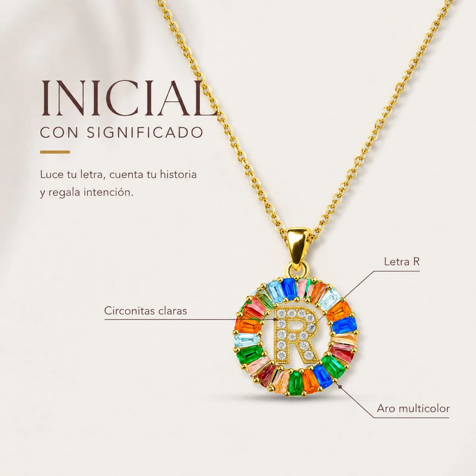 COLGANTE LETRA R CHAPADO ORO 14K CON CIRCONITA