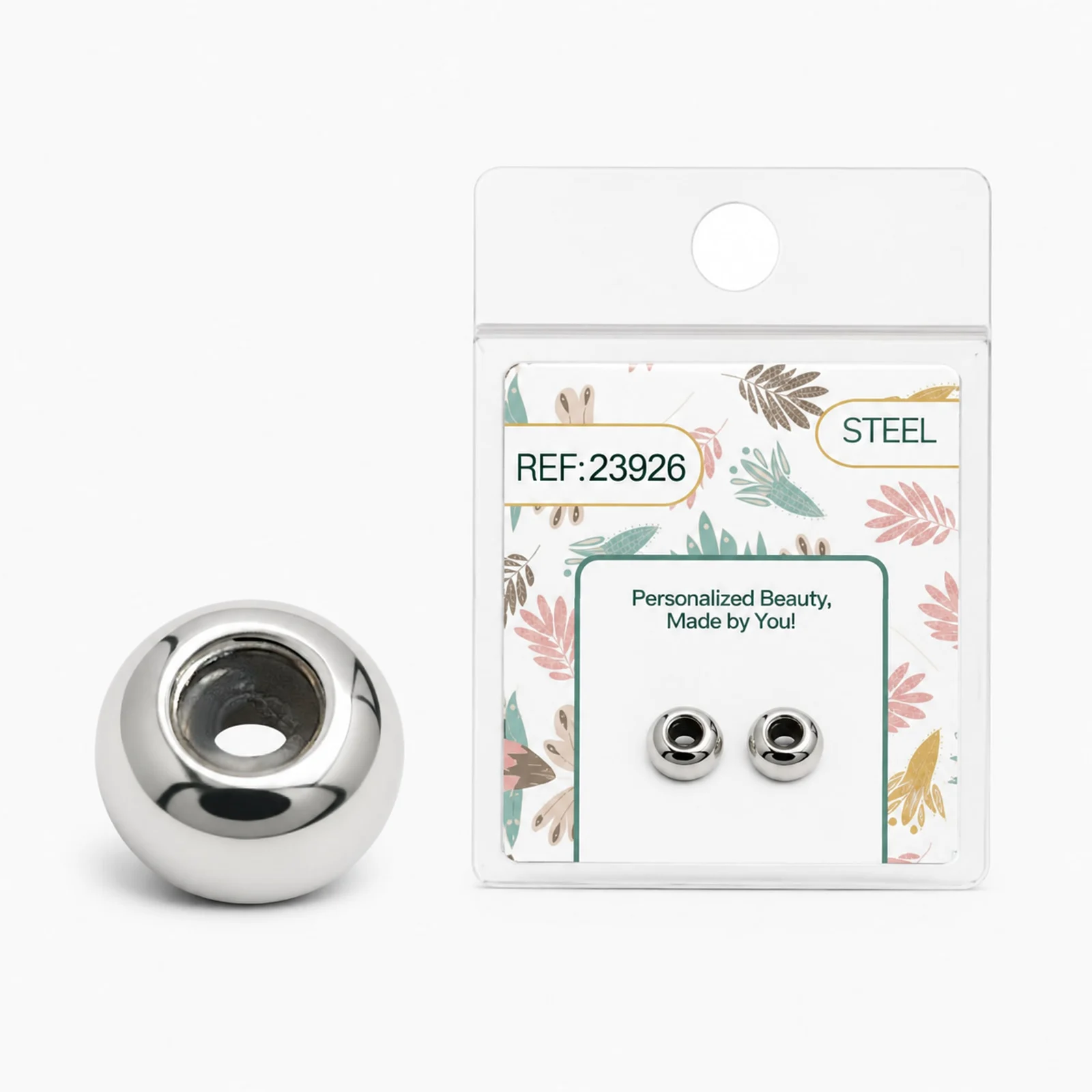 BOLA PLANO 6MM ACERO PLATEADO CON GOMA PARA FIJAR CHARM EN CADENA DE SERPIENTE