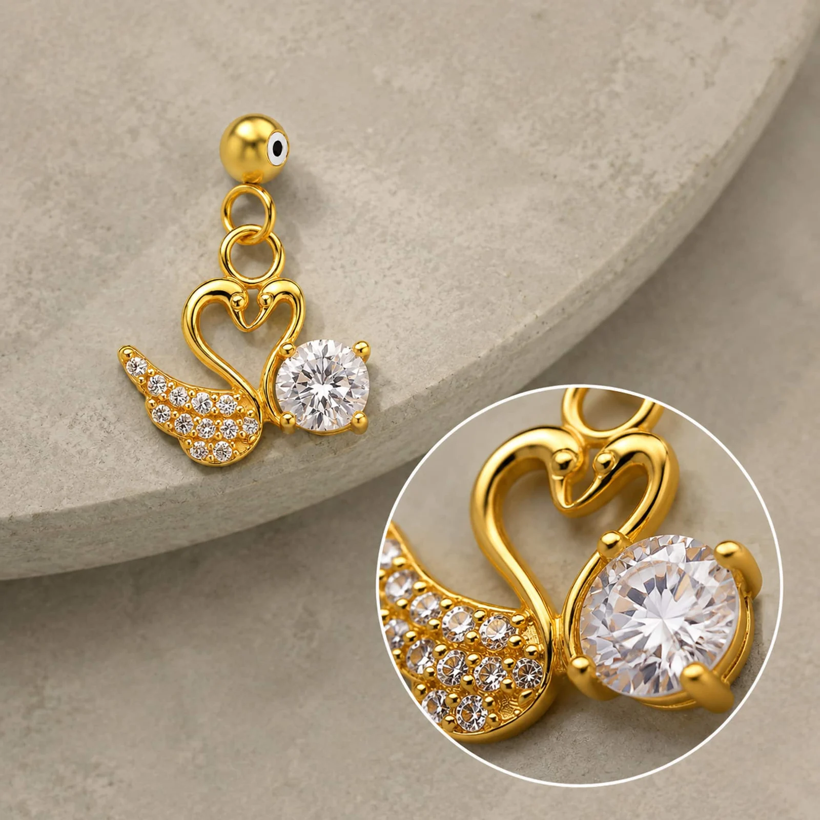 CHARM DE COBRE CHAPADO ORO 14K CON CIRCONITA-CON BOLA DE GOMA
