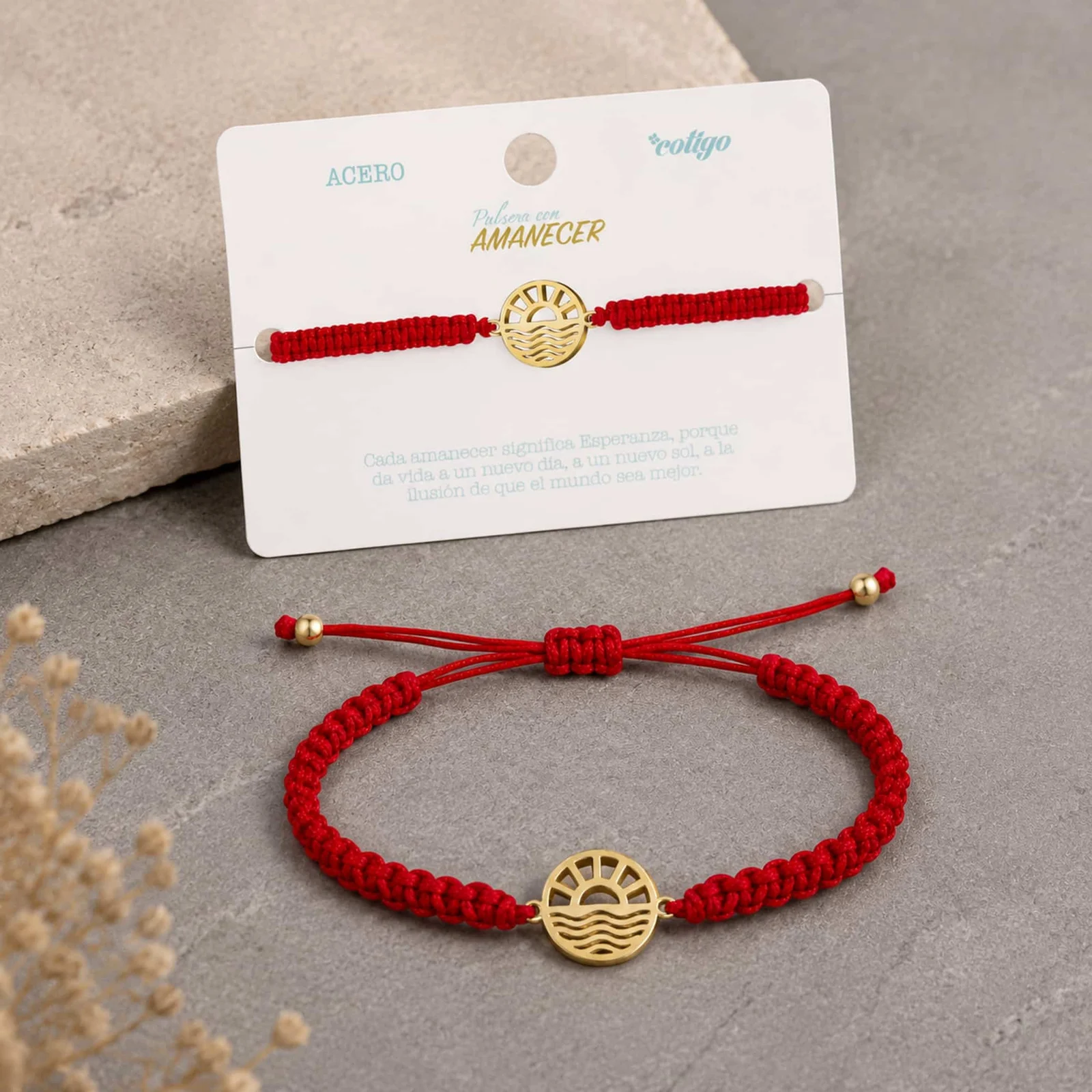 PULSERA HILO DESTINO  CON AMANECER ACERO DORADO