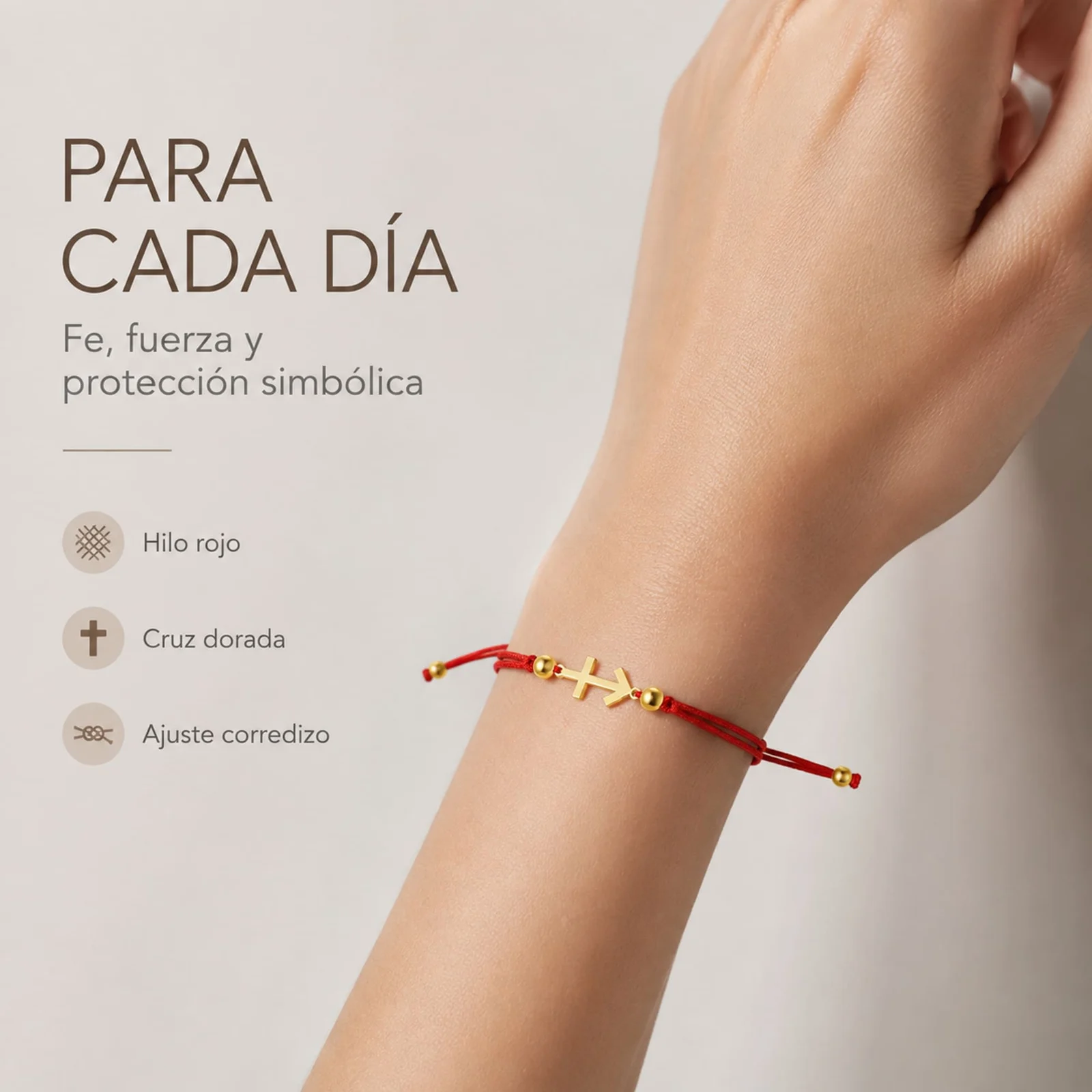 PULSERA CRUZ CONTRA EL MAL DORADO DE HILO EN.ROJO