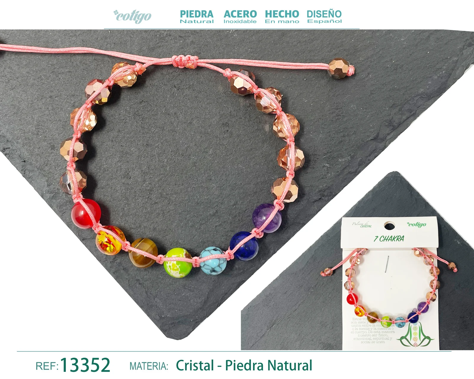 PULSERA 7 CHAKRAS CON CRISTAL DE HILO TRENZADO