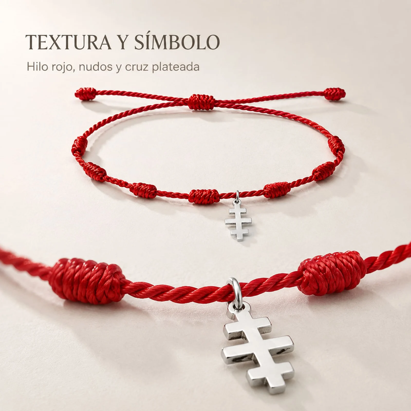 PULSERA 7 NUDOS CON CRUZ DE CATA CUMBAS COLOR PLATEADO