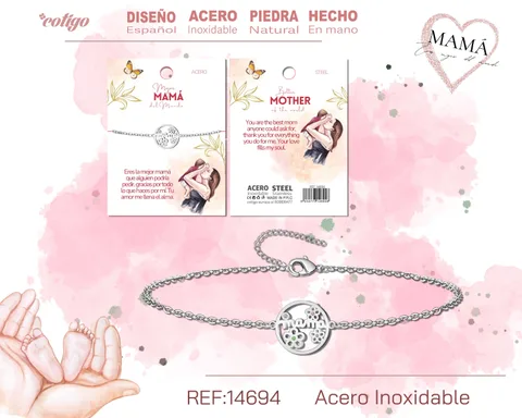 PULSERA PARA MAMÁ COLOR PLATEADO