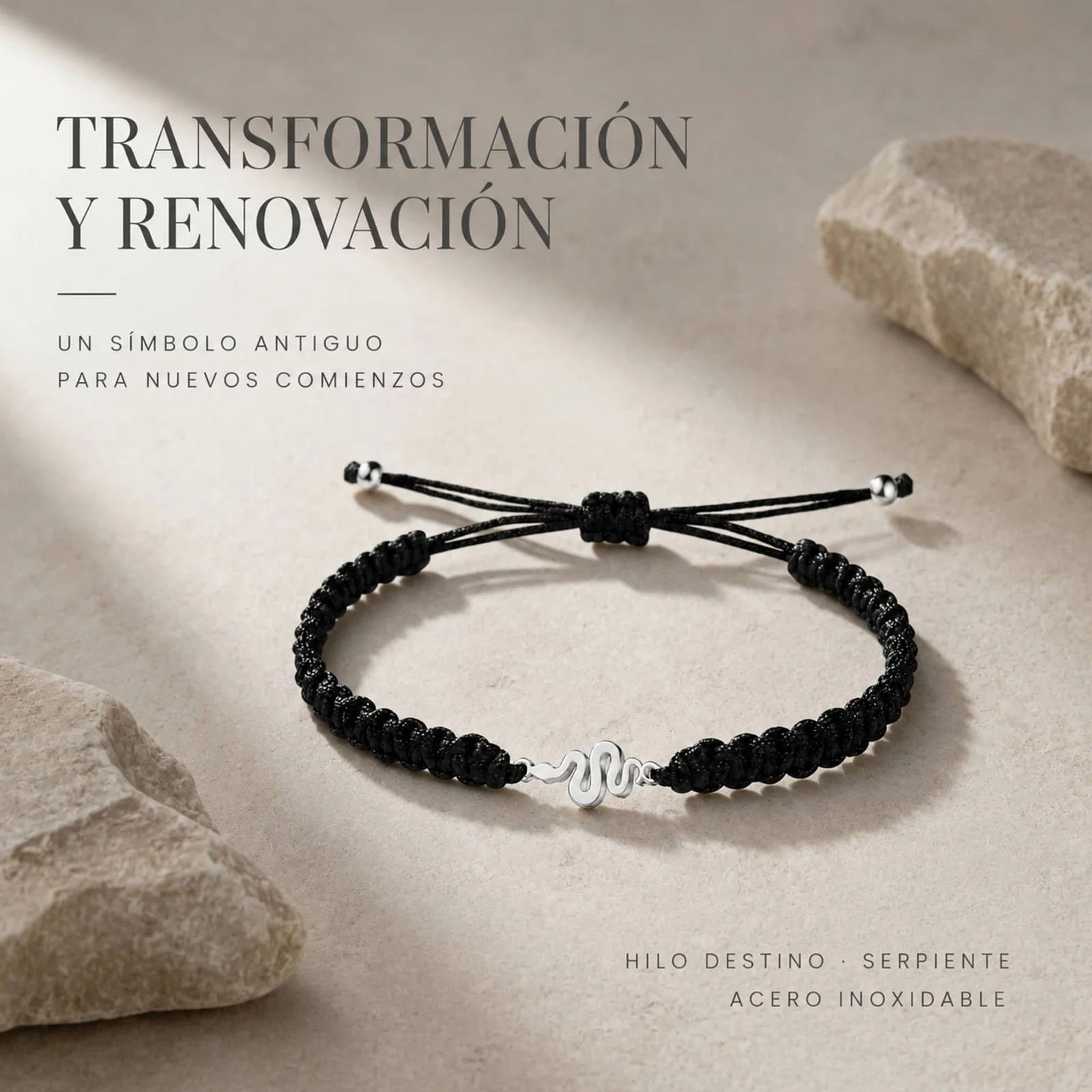 PULSERA HILO DESTINO  CON SERPIENTE ACERO PLATEADO
