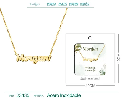 COLLAR NOMBRE INGLES MORGAN ACERO CON SOBRE