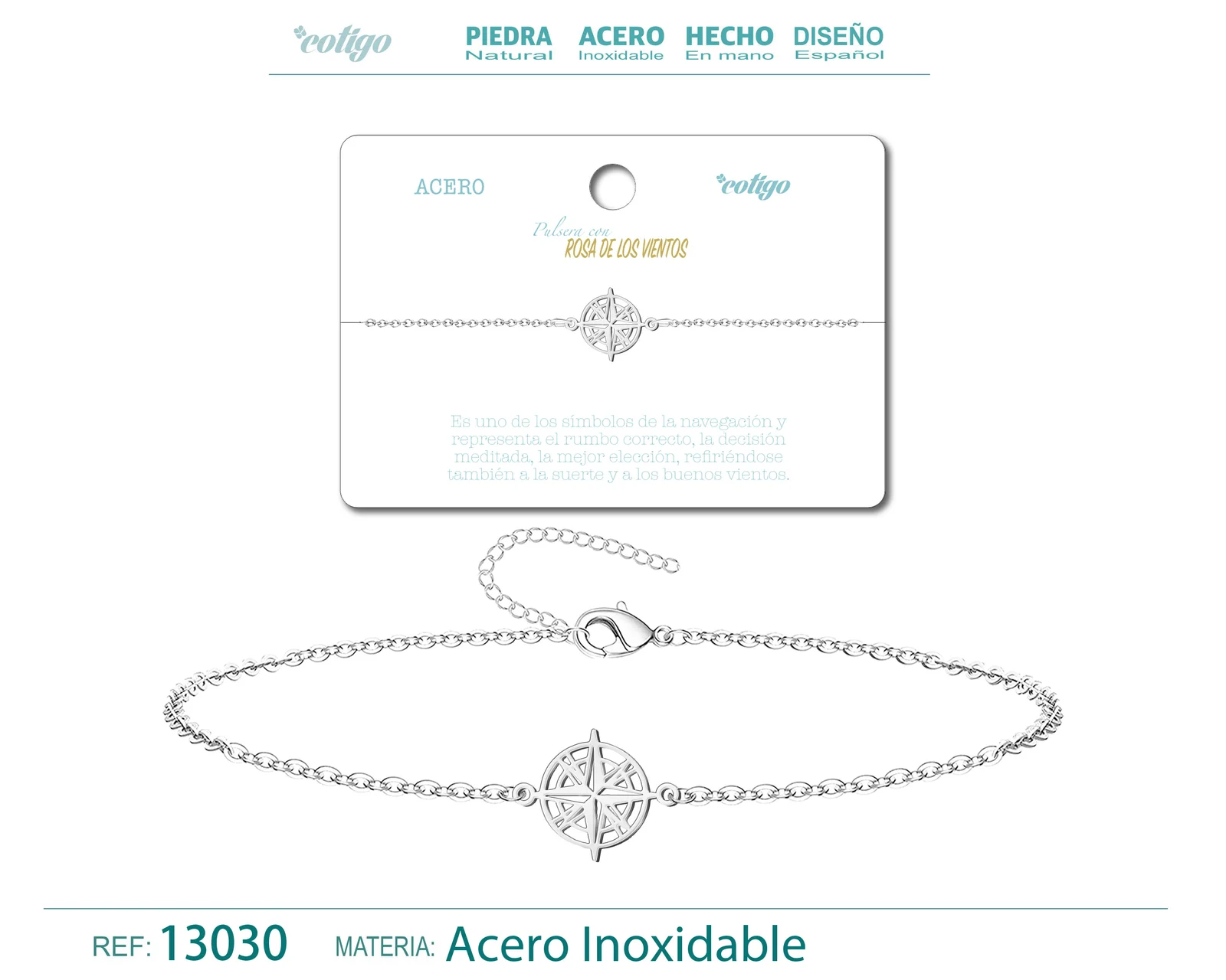 PULSERA ROSA DE LOS VIENTOS  ACERO PLATEADO